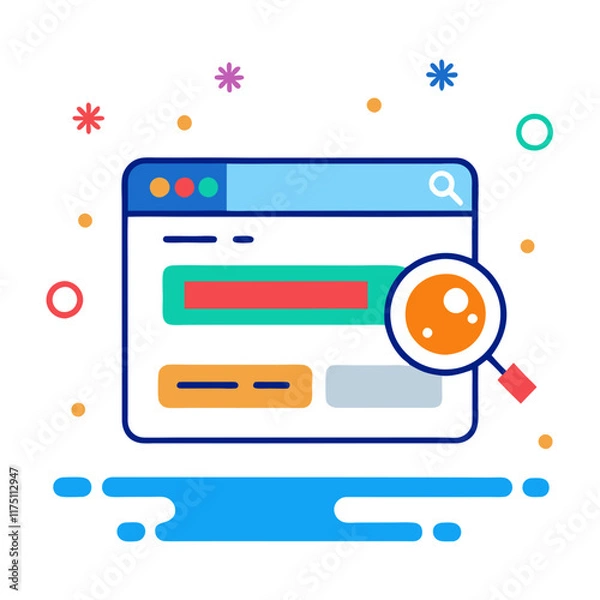 Fototapeta Web search interface featuring colorful elements and a magnifying glass in a playful design