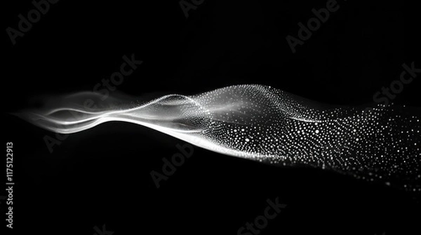 Fototapeta Abstract white wave of light particles on black background