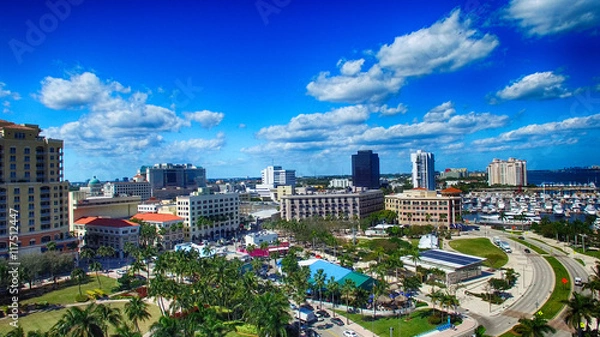 Fototapeta Beautiful skyline of West Palm Beach from helicopter, Florida