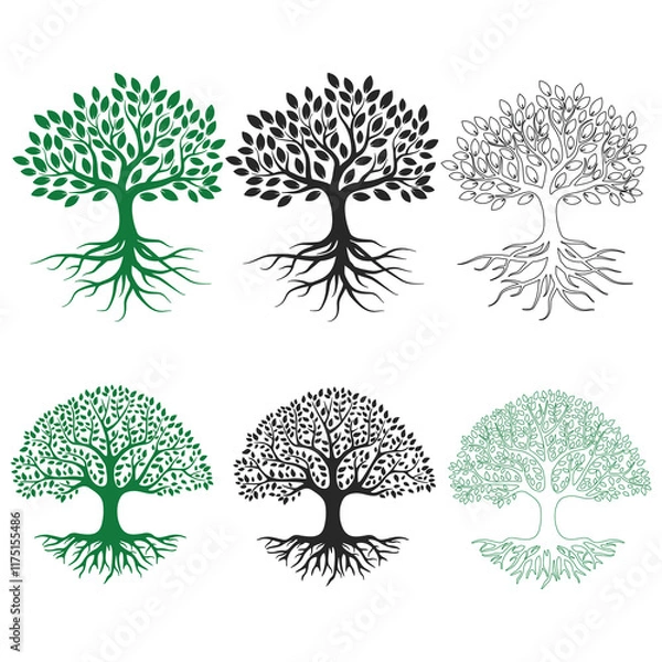 Fototapeta "A timeless tree plant silhouette, featuring a strong trunk and spreading leaves, symbolizing life, growth, and natural harmony.