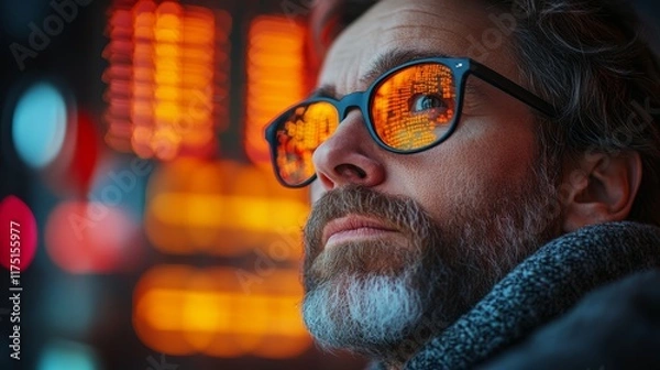 Obraz Night Vision: A Man Observing Data Streams
