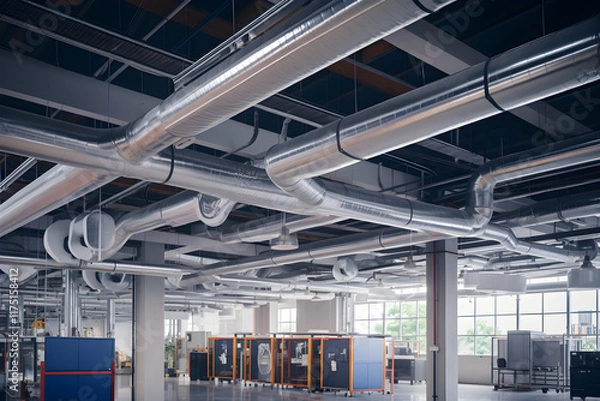 Obraz Detailed View of a Modern HVAC System Installed in a Commercial Building