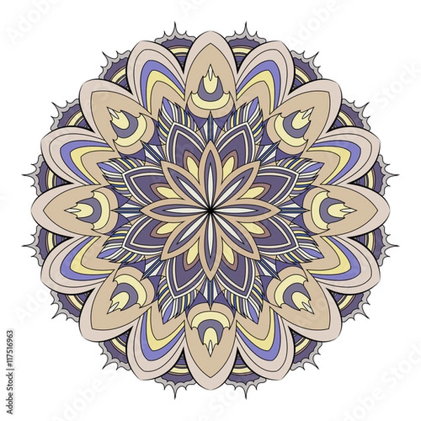 Fototapeta Mandala floral oriental design multicolored hand drawn elements.
