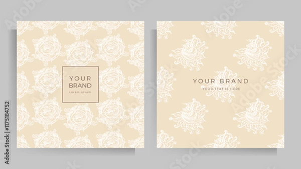Fototapeta Cover design for your menu, invitation, folder, notepad, or postcard. Floral pattern in elegant pastel colors. Set of square format templates. Vector illustration.
