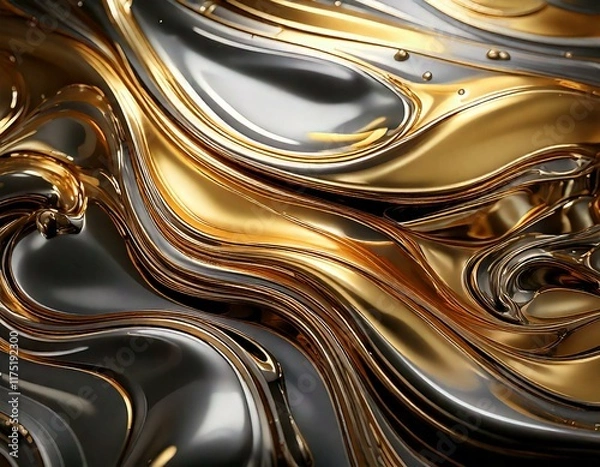 Obraz Smooth liquid metallic gradients silver and gold tones