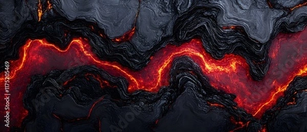 Fototapeta Abstract lava background with red and black color waves of liquid rock flow down from the top