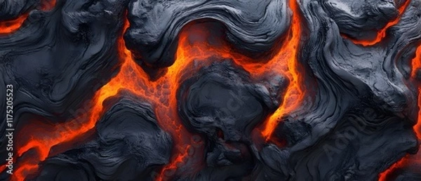 Fototapeta Abstract lava background with red and black color waves of liquid rock flow down from the top