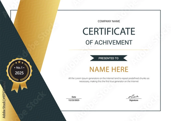 Fototapeta Modern certificate of achievement template. Business, Award, Training achievement certificate or diploma design