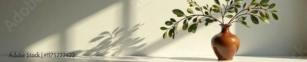 Fototapeta Olive branches swaying in shadowy still life vase, , vase