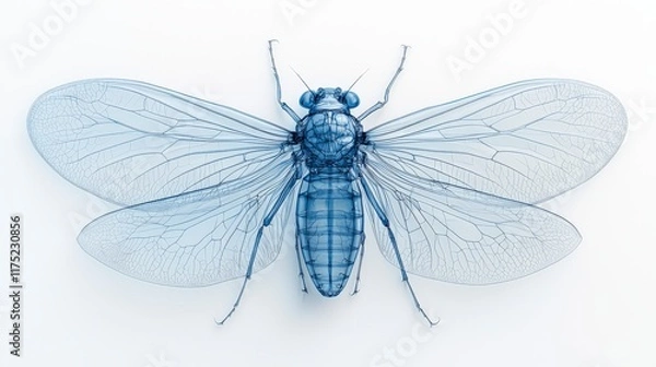 Fototapeta Transparent Cicada Image with Intricate Wing Patterns and Exquisite Details on White Background