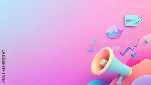 Fototapeta Vibrant Background with Megaphone and Graphical Elements for Marketing