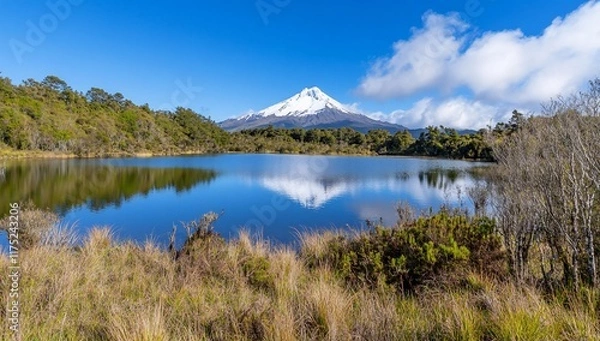Fototapeta Scenic view of a mountain reflecting in a tranquil lake.