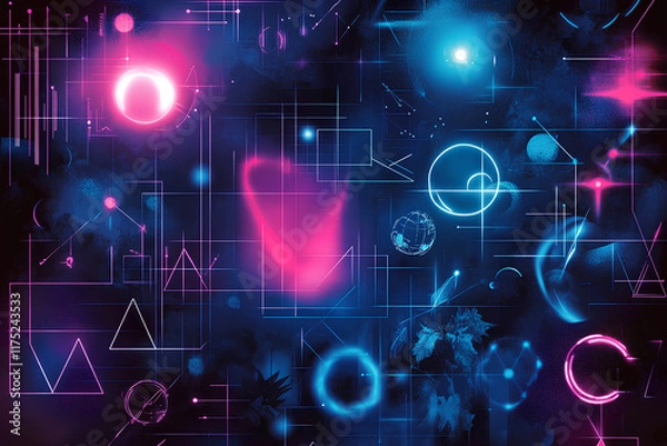 Fototapeta Bright geometrical shapes and vibrant colors create a mesmerizing digital abstract artwork showcasing modern design elements