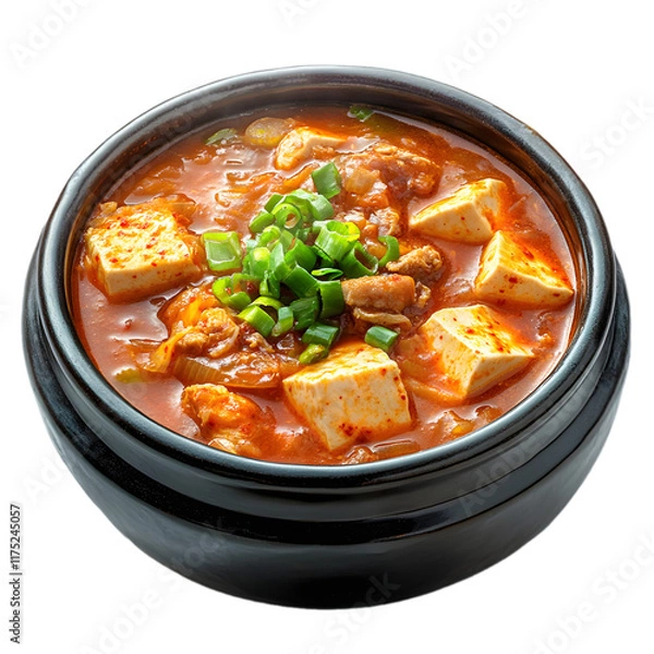 Fototapeta A bowl of kimchi jjigae (kimchi stew) isolated die cut 