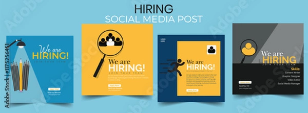 Obraz We are hiring job vacancy web banner and social media post template,Creative We Are Hiring Banner for Businesses.Hiring Now Social Media Post Design, We are hiring job vacancy square web banner.


