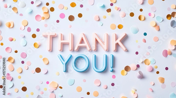 Fototapeta パステルカラーとコンフェッティの感謝メッセージ