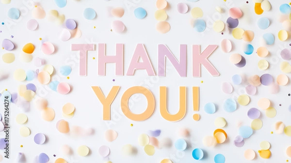 Fototapeta パステルカラーとコンフェッティの感謝メッセージ