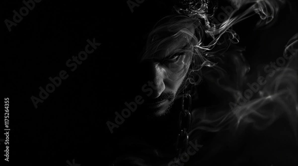 Fototapeta Mysterious man in shadow with swirling smoke