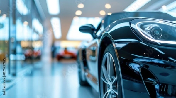 Obraz Sleek Sports Car in Modern Showroom with Contemporary Design Elements and Ambient Lighting Showcasing Automotive Excellence and Craftsmanship