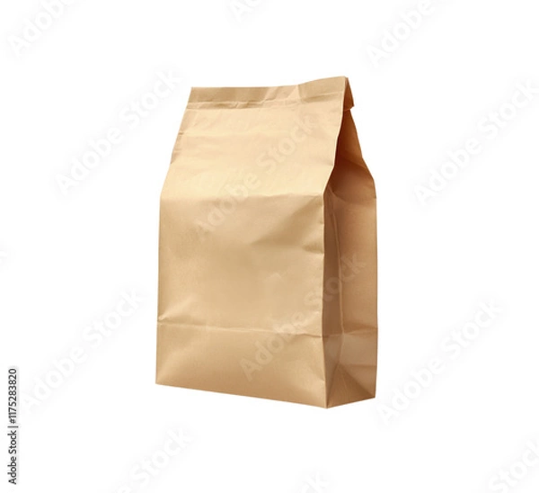 Obraz A brown paper grocery bag standing upright with a folded top. Ideal for groceries or larger lunch items. Isolated on transparent background, png.