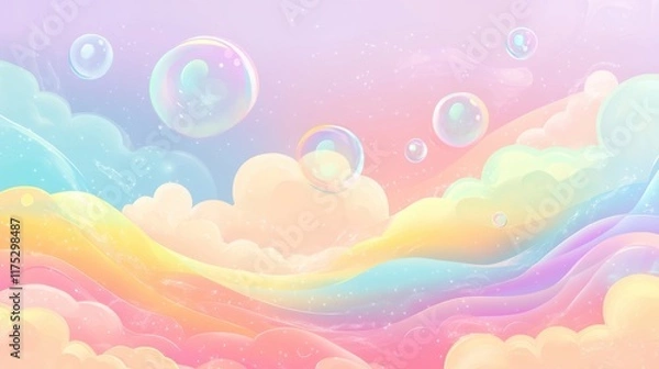 Obraz Soft Colorful Background with Dreamy Clouds and Floating Bubbles Creating a Serene and Whimsical Atmosphere for Creative Projects and Designs