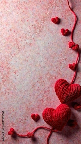 Fototapeta Background with red hearts for valentine's day. Place for text, vertical.