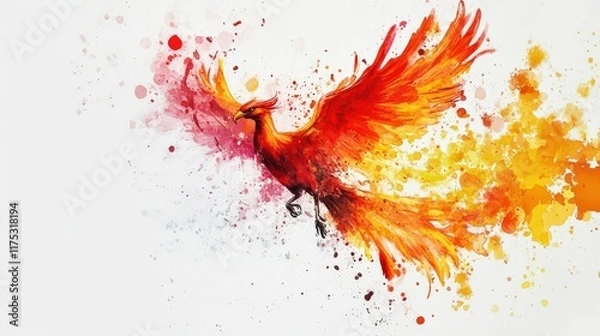 Obraz Fiery Phoenix Soaring Through Watercolor Splashes