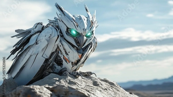 Fototapeta Mechanical Owl: A Futuristic Avian Sentinel