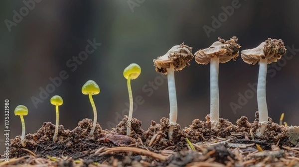 Obraz Mushroom life cycle stages in forest.