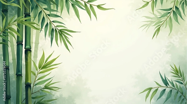 Obraz Minimalistic Tropical Bamboo Leaves Background with Copy Space, SPA and Massage Natural Backdrop