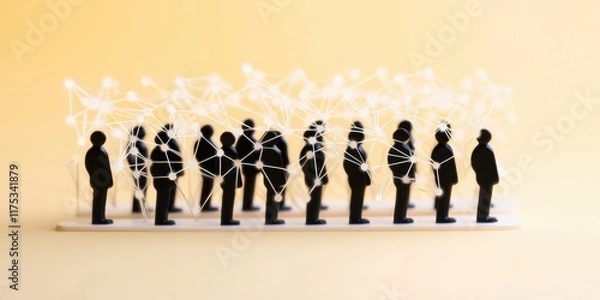 Fototapeta A creative representation of interconnected figures against a yellow background, symbolizing unity, connection, and social networks.