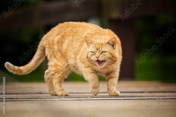 Fototapeta A red-eyed cat with yellow eyes. Portrait of a cat. Czech cat. Red cat. Black cat with yellow eyes. Portrait of black cat. Czech cat. Black cat portrait, focus on green eyes. Ginger cat sleepng on cou