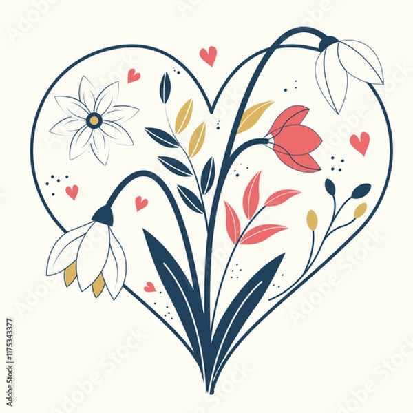 Fototapeta A heart with flowers and leaves surrounding it