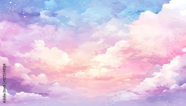 Fototapeta Pastel Sky: Dreamy Clouds and Soft Colors in Watercolor Style Background