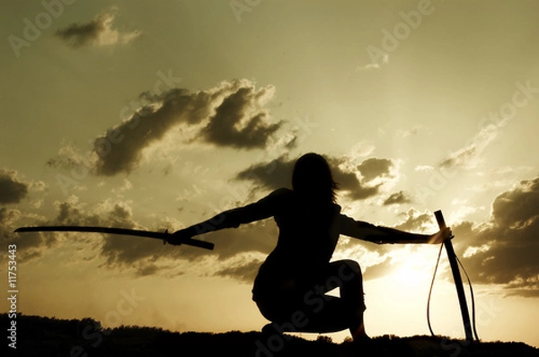 Obraz Silhouette samurai on a background sundown