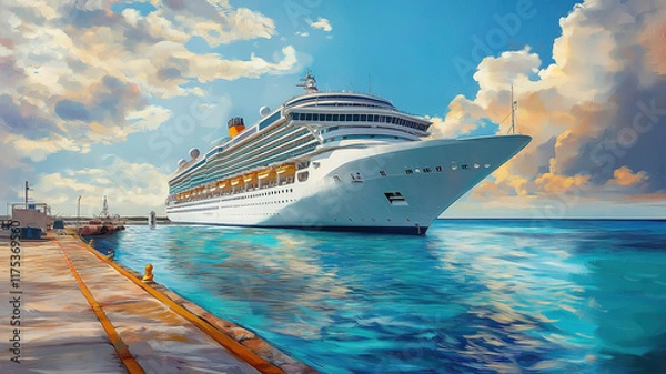 Fototapeta Cruise ship anchored at the vibrant port of grand turk offering a picturesque island escape