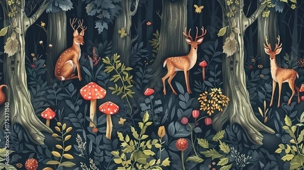 Fototapeta enchanted forest seamless pattern wallpaper