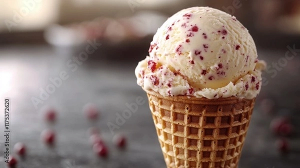Fototapeta Delicious ice cream cone with cranberry Transparent Background.
