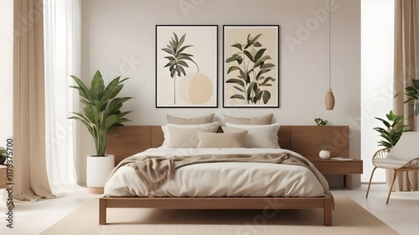 Obraz Scandinavian interior design of modern bedroom.