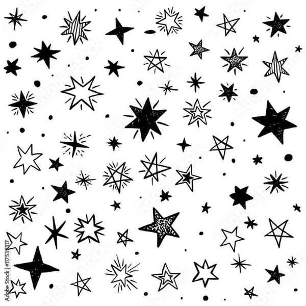 Fototapeta Seamless pattern with handdrawn stars and moons. Doodle vector illustration.