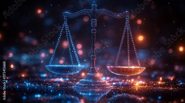Fototapeta Digital Scales of Justice:  A Glowing Symbol of Balance and Fairness