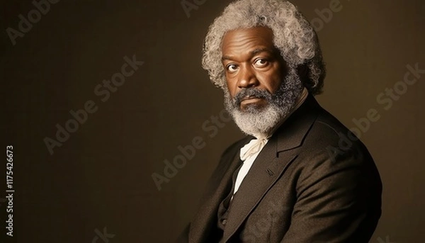 Obraz An image of Frederick Douglass with an overlay space for captions, historic tribute graphic, classic tones