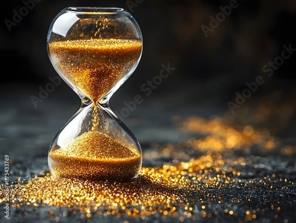 Fototapeta Symbolic Hourglass with Last Grains of Sand Reflecting Bankruptcy Crisis and Deadline Urgency