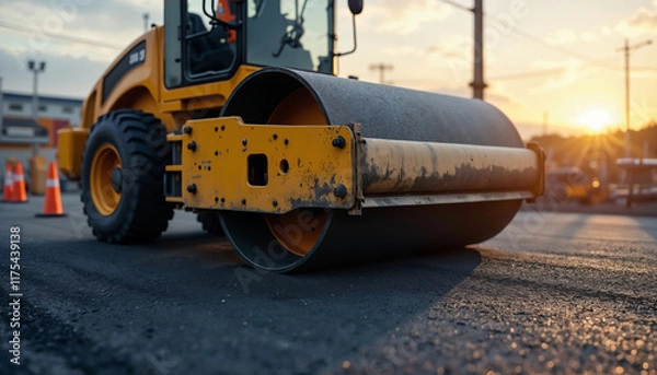 Obraz Road Roller Working at Sunset