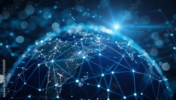 Fototapeta Globe and network on the background of the Internet and high technology.