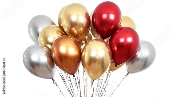 Obraz Red, gold and silver balloons on white background.