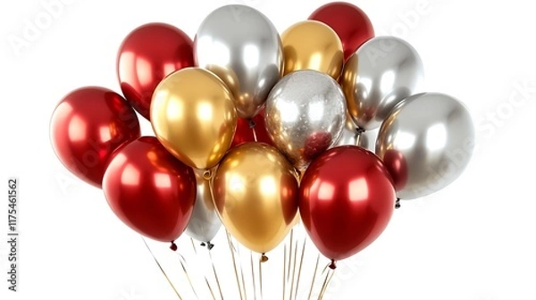 Obraz Red, gold and silver balloons on white background.