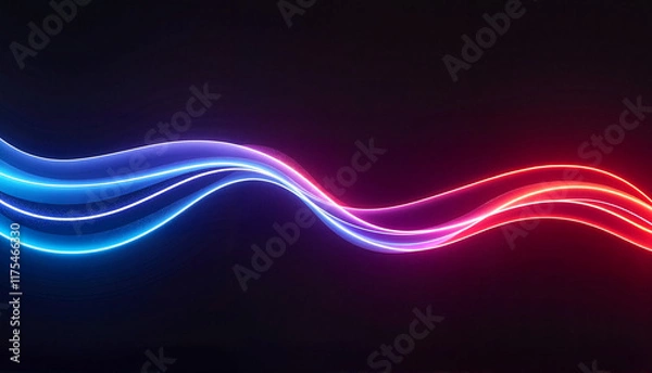 Fototapeta Abstract light waves in blue and red on dark background
