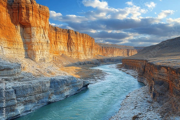 Fototapeta Majestic River Flows Through A Canyon Of Red And Gray Cliffs