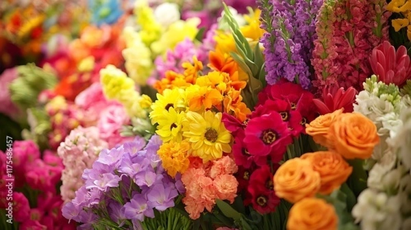 Fototapeta A seamless arrangement of flowers in vivid colors forming a radiant display